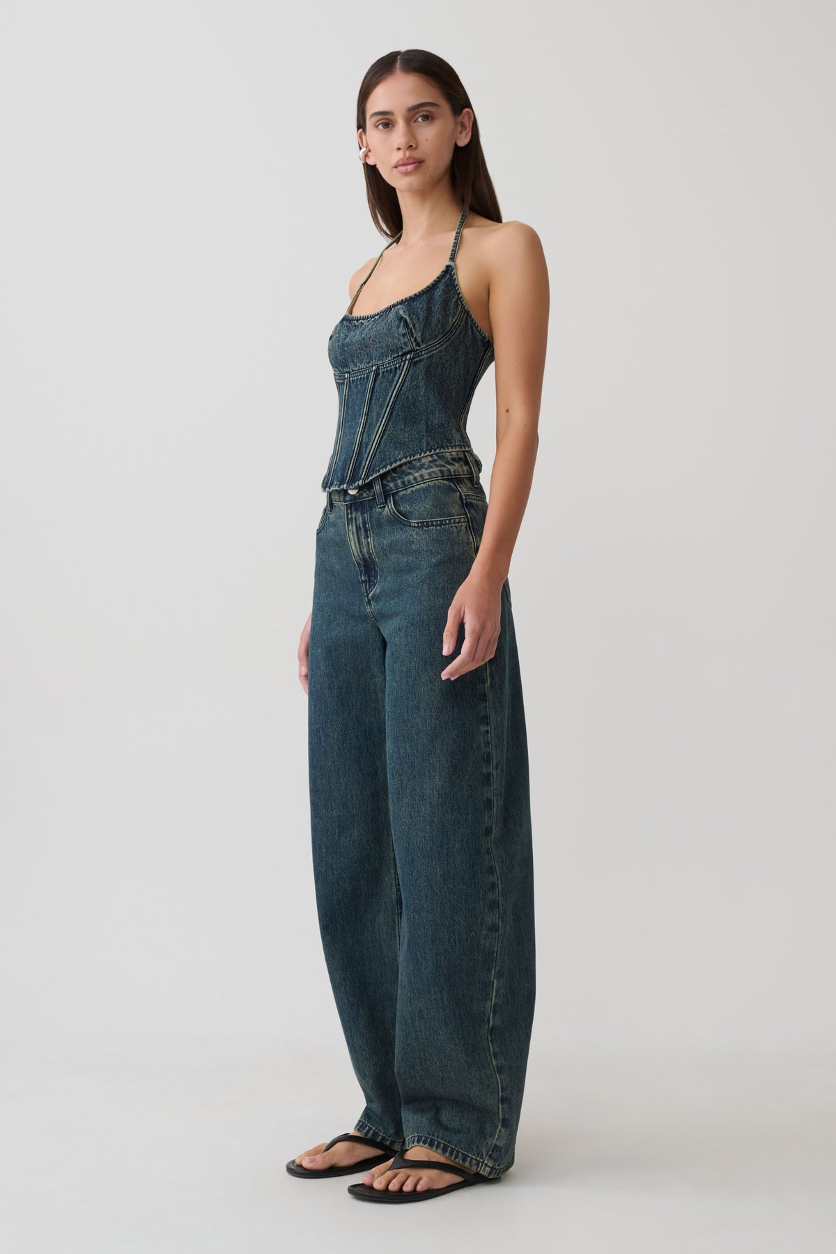 Stephanie Corset Denim Top - Vintage Blue