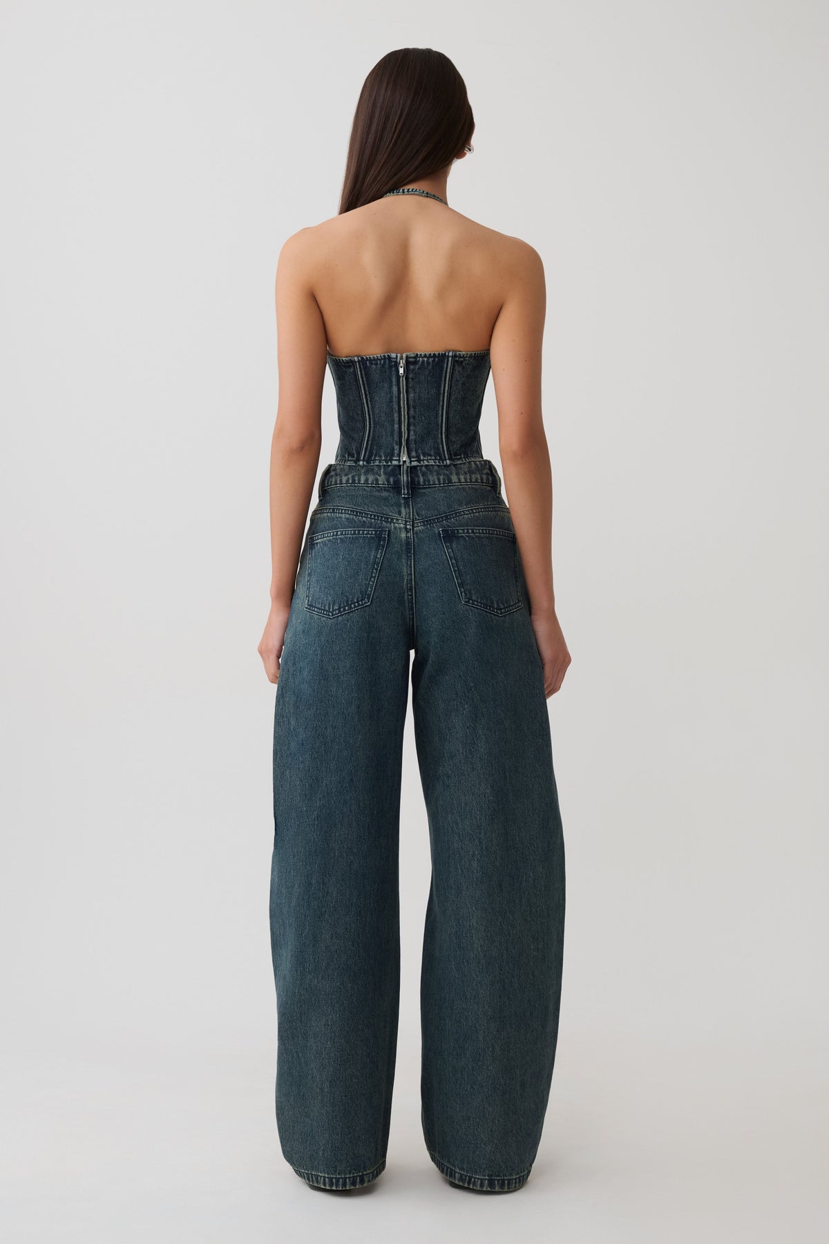 Stephanie Corset Denim Top - Vintage Blue