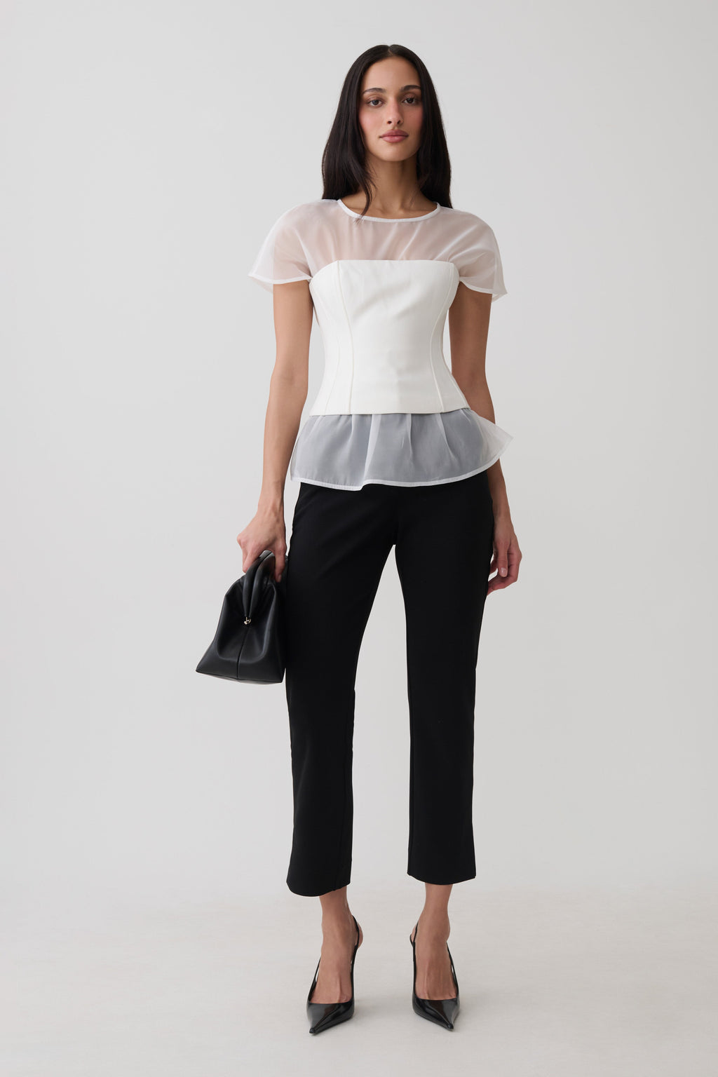 Belle Corset Sheer Short Sleeve Top - Ivory
