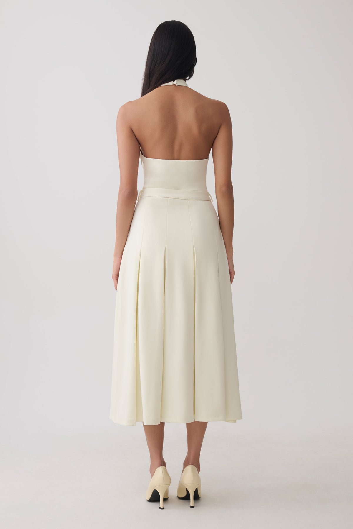Alecto Crepe Halter Midi Dress With Belt - Ivory