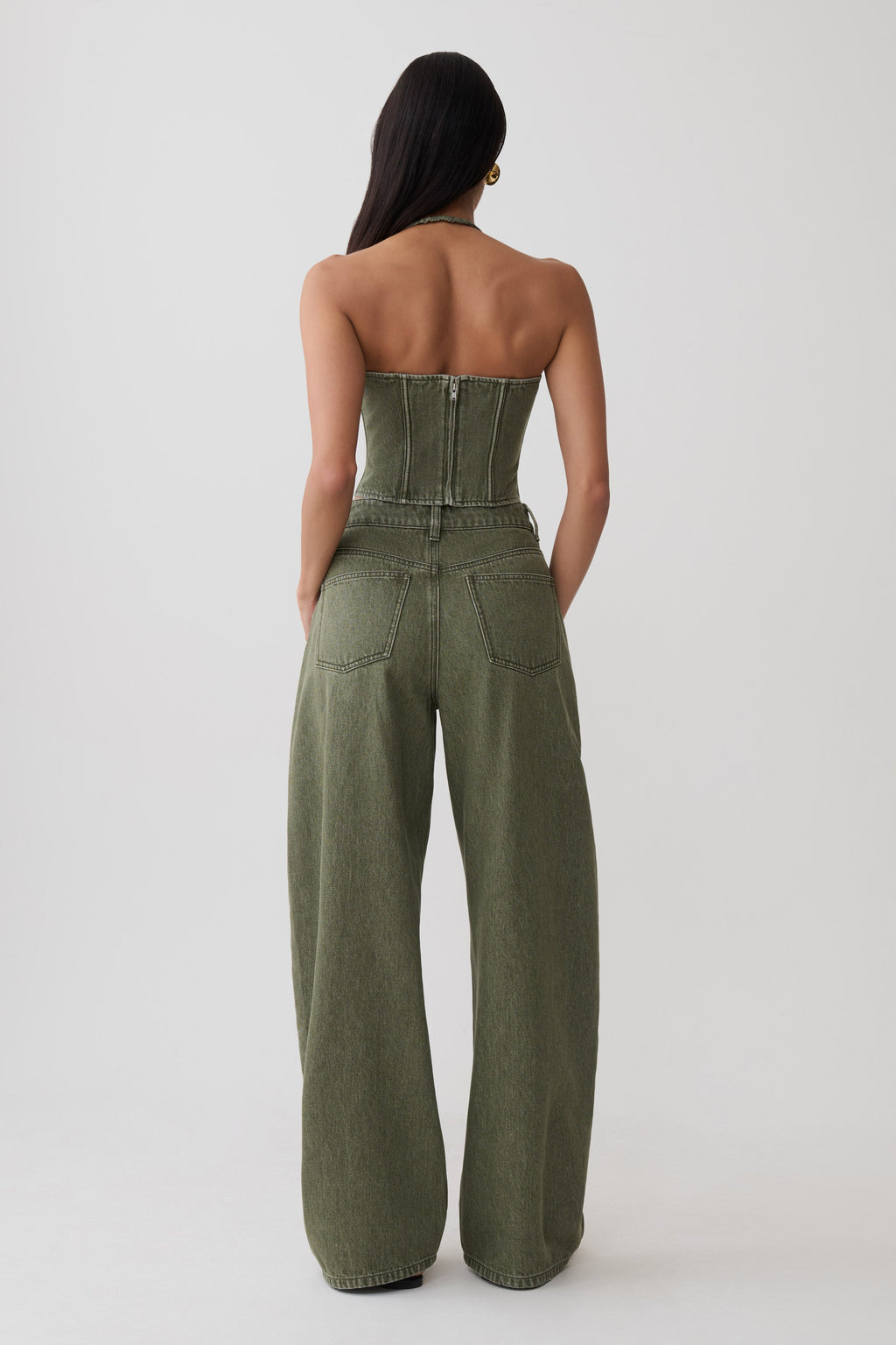 Stephanie Corset Denim Top - Washed Khaki