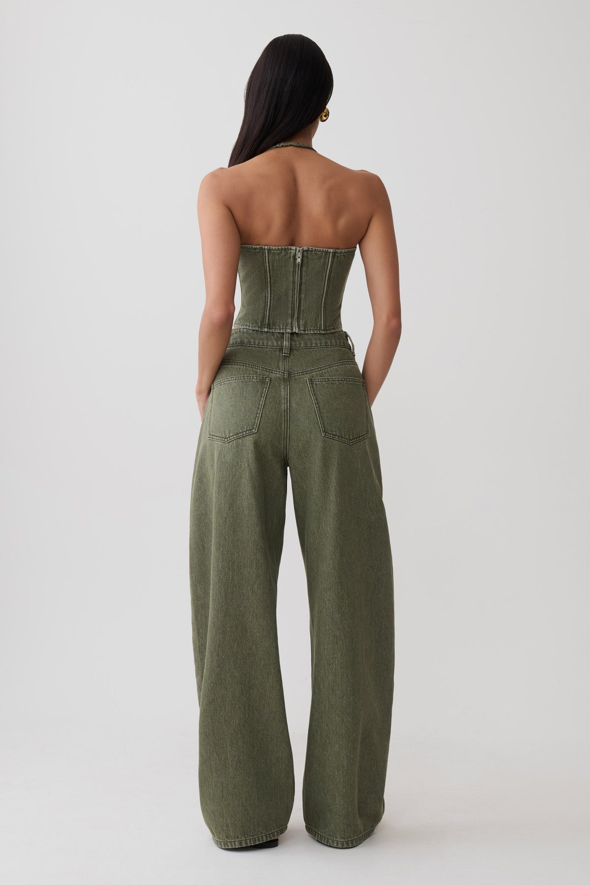 Stephanie Corset Denim Top - Washed Khaki