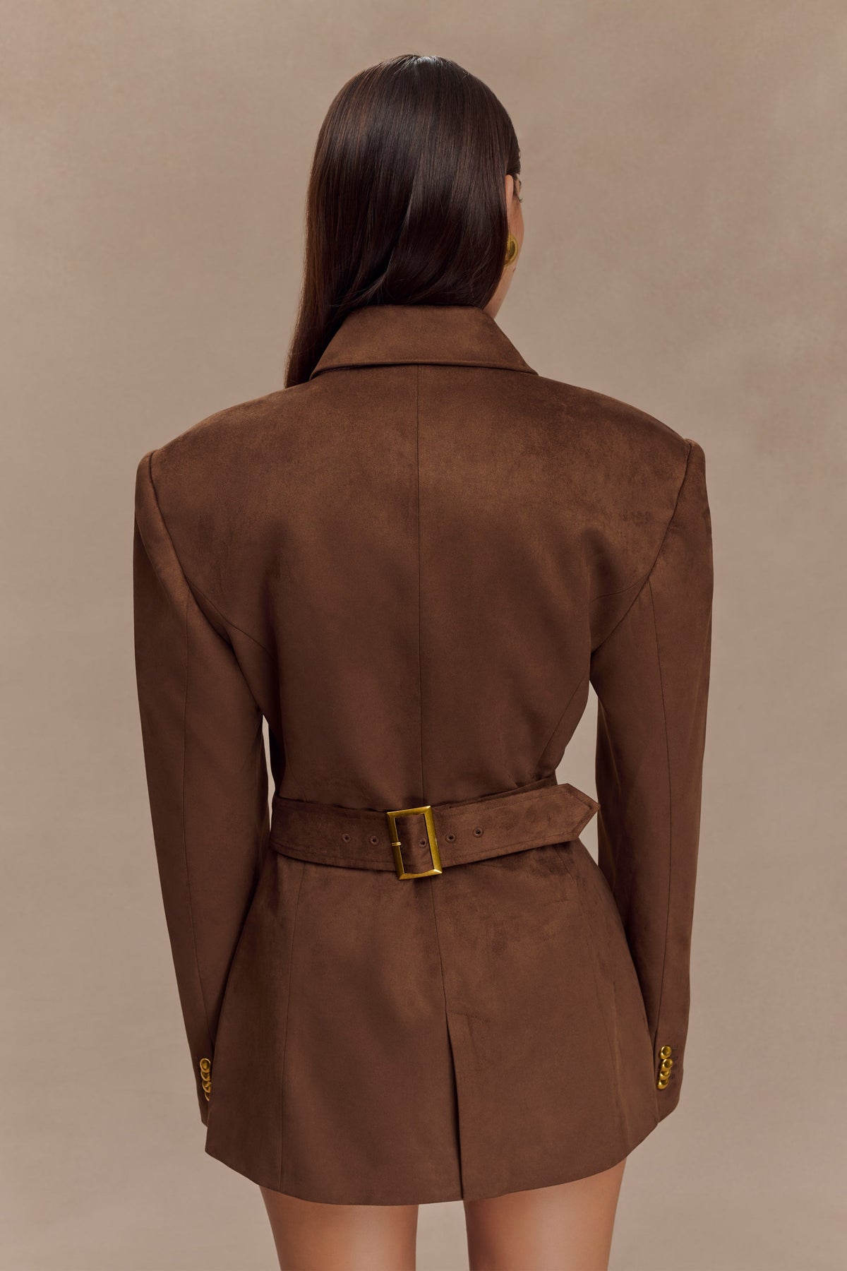 Sally Faux Suede Cinched Blazer - Milk Chocolate