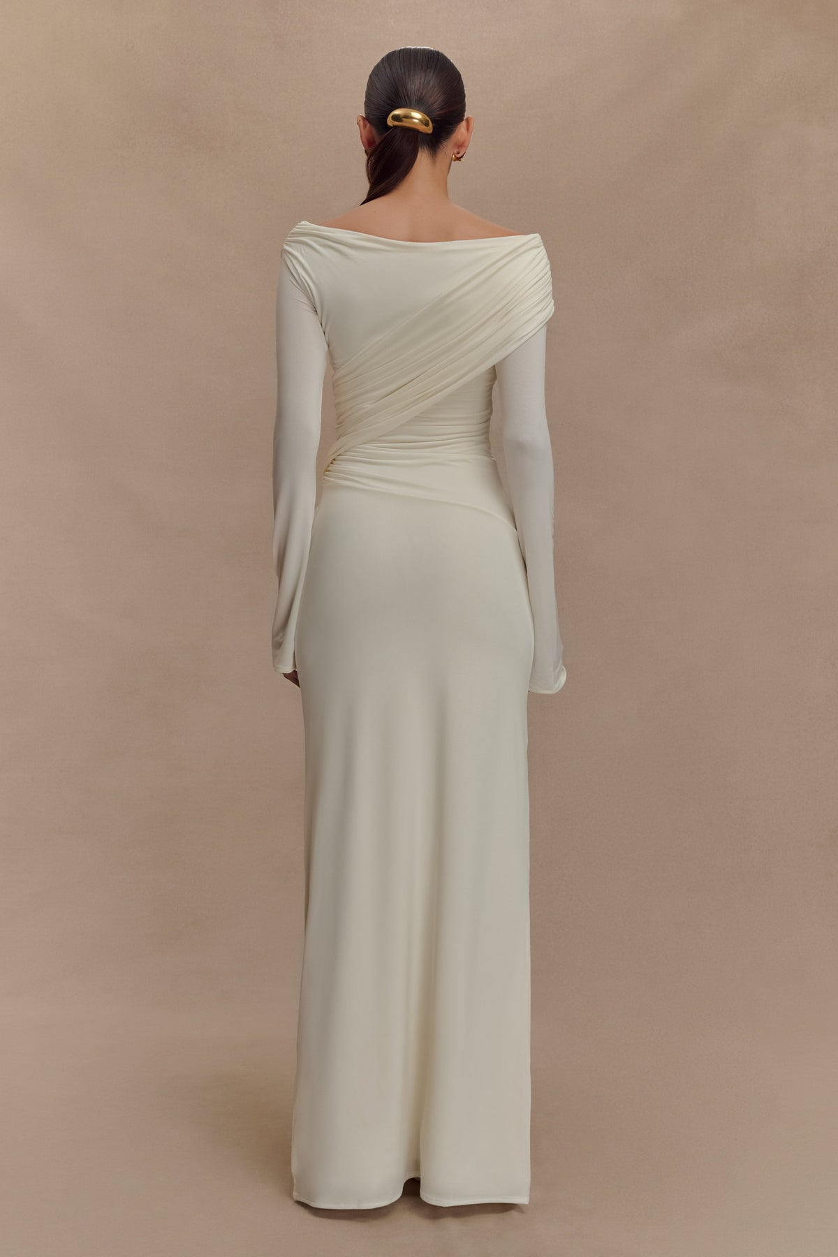 Therese Off Shoulder Ruched Maxi Dress - Ivory