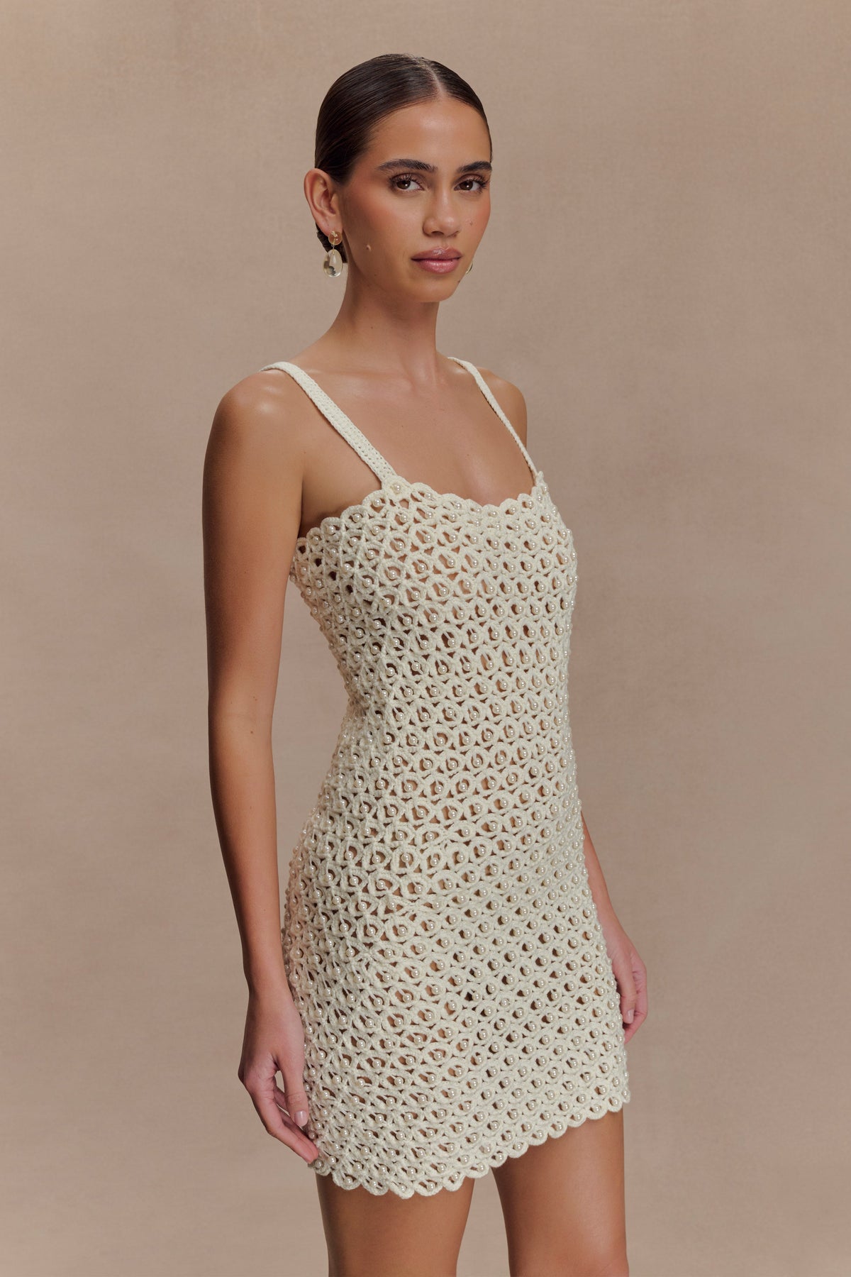 Vanessa Hand Crochet Pearl Mini Dress - Ivory