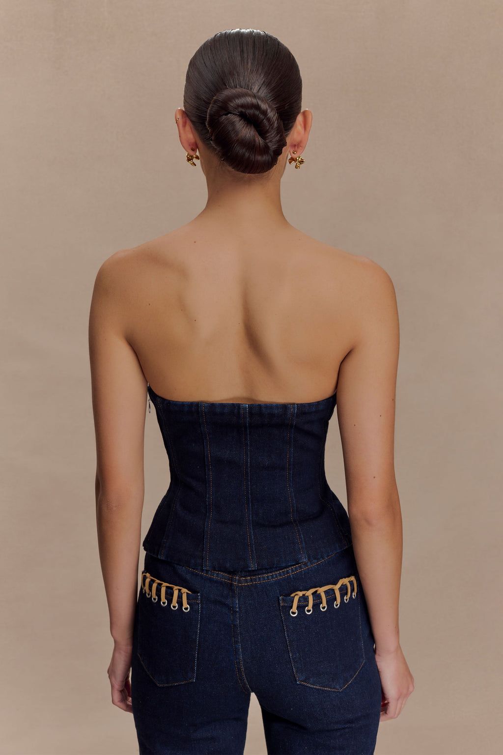 Tully Strapless Topstitch Denim Top - Indigo Blue